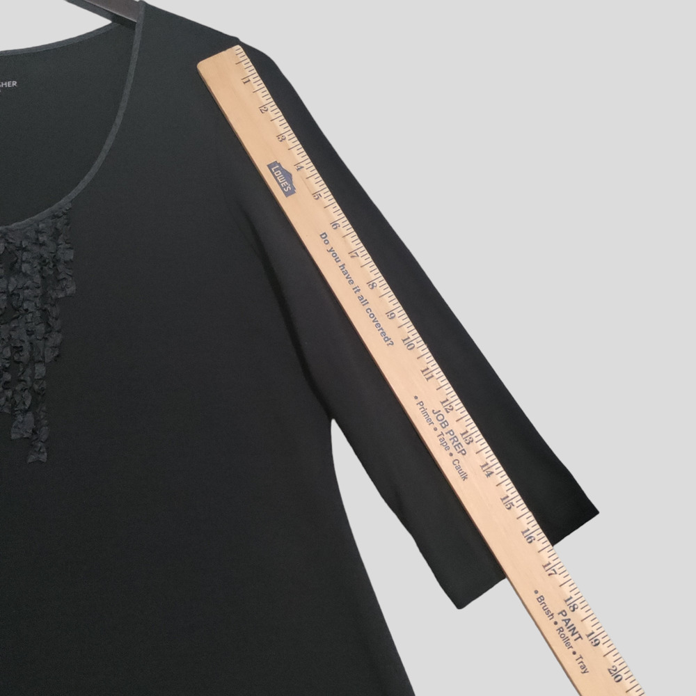 Eileen Fisher Dress Sz Small Viscose Stretch Jersey Knit Ruffle Neck 3/4 Sleeve - Picture 10 of 13